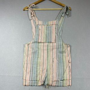 Show Me Your Mumu Striped Nadia Overalls Size S Pastel Rainbow Raw Hem Romper